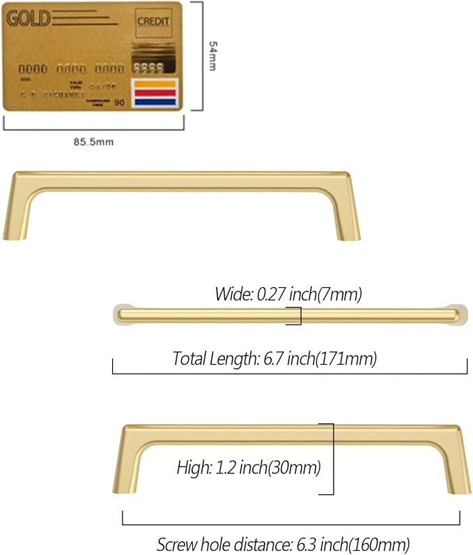 Amerdeco 10 Pack Brushed Gold Cabinet Pulls 6.3 Inch(160MM) Hole Centers Kitchen Cabinet Handles Hardware Kitchen Handles for Cabinets Cupboard Handles Drawer Pulls ZH0041