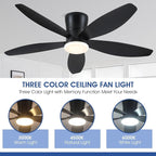48" Ceiling Fans with Lights-Low Profile Ceiling Fan with Light and Remote/APP Control, Black Flush Mount Ceiling Fans,DC Reversible,LED Dimmable