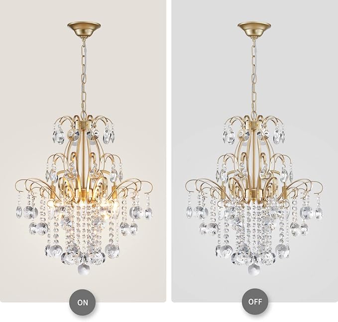 WUZUPS Crystal Chandelier 5-Light Pendant Ceiling Light Modern Lighting Fixture for Bedroom Hallway Bar Kitchen Bathroom, H 22.6'' x W 19.2'', E12 Base, Gold