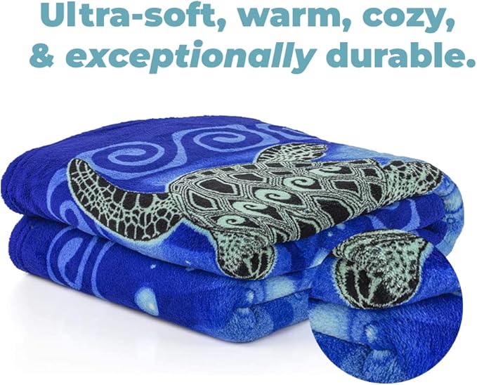 Dawhud Direct Sea Turtle Fleece Blanket for Bed, 50x60 Inches Super Soft Plush Ocean Blanket - Queen Size