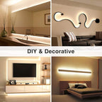 Lamomo LED Neon Rope Lights, 16.4ft/5m Warm White Light Strip 0.39in/Cut, 12V Flexible Waterproof Silicone Neon Sign for Kitchen Bedroom Indoor Outdoor Decoration（Power Adapter not Included）