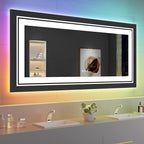 LED Mirror for Bathroom, 60"X28" with 8 RGB Backlit +3 Front Lit (Adjustable Individually), Anti-Fog, Large Lighted Bathroom Vanity Mirror for Wall,Shatterproof,Memory Function,Tempered Glass