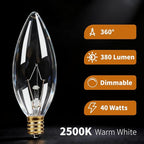 12-Pack E12 Candelabra Light Bulbs 40W, Dimmable Warm White 2500K Chandelier Light Bulbs for Ceiling Fan or Pendants, B10 Clear Candle Bulbs (Gold Base)