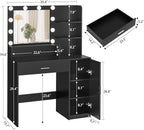 Quimoo Makeup Vanity Desk with Mirror & Lights, Vanity Desk with 5 Drawers & Storage Shelves, Vanity Table, 3 Color Modes & Adjustable Brightness Dressing Table, Bedroom, Black