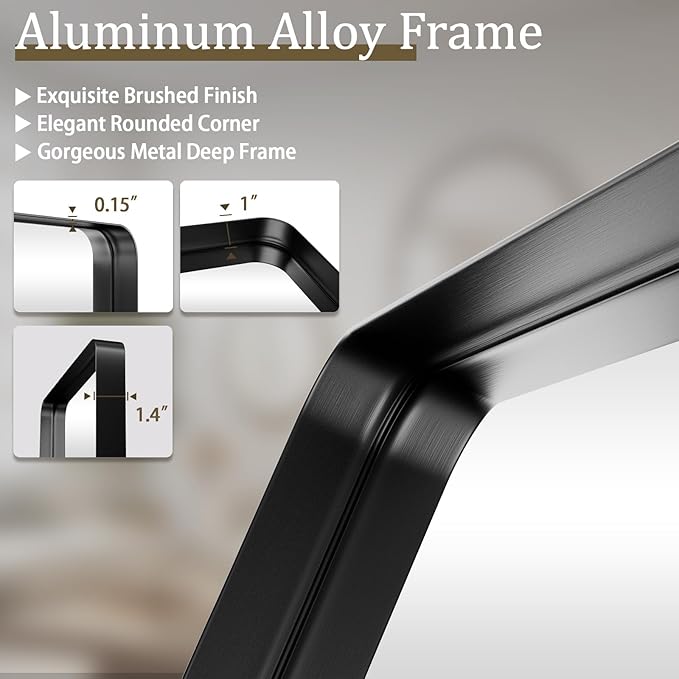 VooBang Bathroom Mirror 20x30 inch, Black Gorgeous Deep Frame Wall Mirror, Modern Round Corner Bathroom Vanity Mirror for Over Sink Hanging or Leaning Horizontal or Vertical, Black