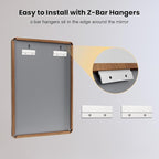 LOAAO 40X30 Inch Bathroom Mirror with Wood Grain Colored Metal Frame, Rounded Rectangle Metal Framed Bathroom Mirror, Anti-Rust, Hangs Horizontally or Vertically, Tempered Glass