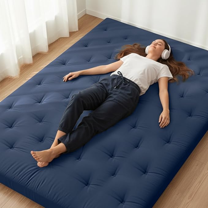 ZonLi Japanese Floor Futon Mattress Queen Size 80"x 60", 100% Cotton Cover 2.5'' Thicken Tatami Mattress, Foldable Sleeping Pad, Portable Dormitory Tatami Mat, Roll Up Floor Lounger Bed for Adult