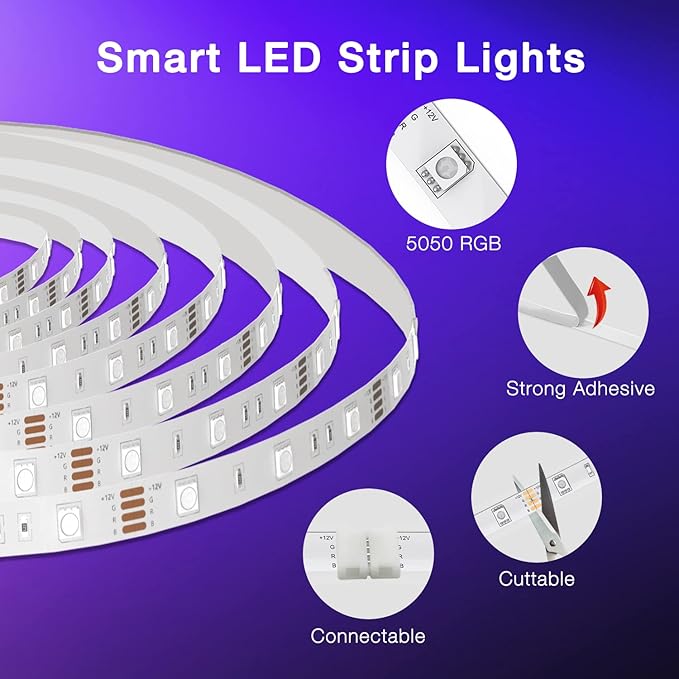 DAYBETTER Smart WiFi Led Lights, Tuya App Controlled, Work with Alexa and Google Assistant, Timer Schedule, RGB Strip Color Changing Décor for Bedroom Party Kitchen, 50ft