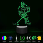 Hockey Player 3D Night Light Lamps for Kids 7 LED Color Changing Touch Table Desk Lamps Lighting Cool Toys Gifts Birthday Xmas Decoration for Sports Hockey Fan