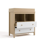 Storkcraft Alpine Nursery Changing Table Dresser Combo (White with Driftwood) – GREENGUARD Gold Certified, Dresser for Nursery, Changing Table with Drawers, Removable Changing Table Topper