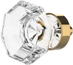 Alzassbg 6 Pack Clear Crystal with Polished Brass Cabinet Knobs, 1-3/8 Inch(35mm) Cabinet Hardware Octagon Glass Crystal Knobs for Drawers AL1021BG