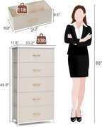 Crestlive Products Vertical Dresser Storage Tower - Sturdy Steel Frame, Wood Top, Easy Pull Fabric Bins - Wide Organizer Unit for Bedroom, Hallway, Entryway, Closets - 5 Drawers(Beige)
