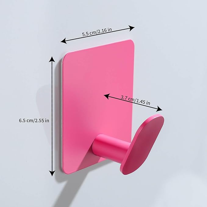 DELITON 4 Pack Hooks for Wall - Cute Kids Wall Hook Adhesive Coat Robe Towel Hooks for Bathrooms Kitchen Heavy Duty Stainless Steel, Pink