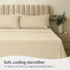 LuxClub 4 PC Full Size Sheet Set Deep Pockets Wrinkle Free Cooling Sheets Machine Washable Hotel Bedding Silky Soft - Cream Full