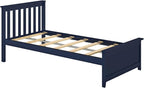 Max & Lily Twin Bed Frame with Slatted Headboard, Solid Wood Platform Bed for Kids, No Box Spring Needed, Easy Assembly, Blue