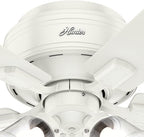 Hunter Fan Company 52152, 42 inch Crestfield Fresh White Low Profile Flush Mount Ceiling Fan with Lights LED and Pull Chain