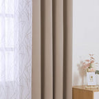 BONZER Mix and Match Curtains - 2 Pieces Branch Print Sheer Curtains and 2 Pieces Blackout Curtains for Bedroom Living Room Grommet Window Drapes, 54x63 Inch/Panel, Taupe, Set of 4 Panels