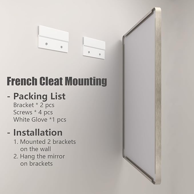 24x30 Inch Silver Bathroom Mirror, Brushed Metal Framed Vanity Mirror for Wall, Rounded Corner Rectangle Mirror, Anti- Rust (Horizontal/Vertical)