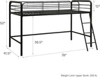 DHP Junior Loft Bed, Space-Saving Metal Frame, Black Finish, Ideal for Younger Children