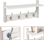 YMYNY Coat Rack Shelf Wall Mounted, Coat Hooks Set of 2, Entryway Coat Hanger with 4 Double Hooks, 31.5" Wall Floating Shelf with Hat Rack, for Kitchen, Bedroom, Bathroom, White UHWS001W-2