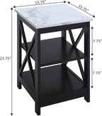 Convenience Concepts Oxford End Table 15.75" - Modern Living Room Table with Storage Shelves, Transitional Nightstand Side Table for Home Decor and Display, White Faux Marble/Black