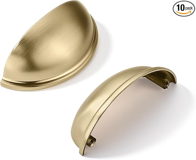 khtumeware 10 Pack 2-1/2" Gold Drawer Pulls Brushed Brass Cabinet Cup Pulls Kitchen Hardware Cabinet Handles Drawer Handles Knobs 2.5 inch Hole Center