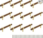 Drawer 5.51"/140mm Pulls Brass Walnut Kitchen Wardrobe Cabinet Hardware Pull Handle with Screw, 12Pcs