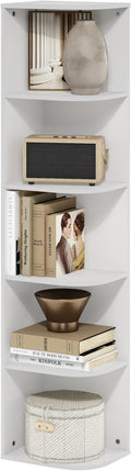 Furinno PASIR Book Shelf, 5-Tier Corner Bookshelf, Open Shelves Bookcase 9.3" x 12" x 51.7", for Living Room, Bedroom, Home Office, White
