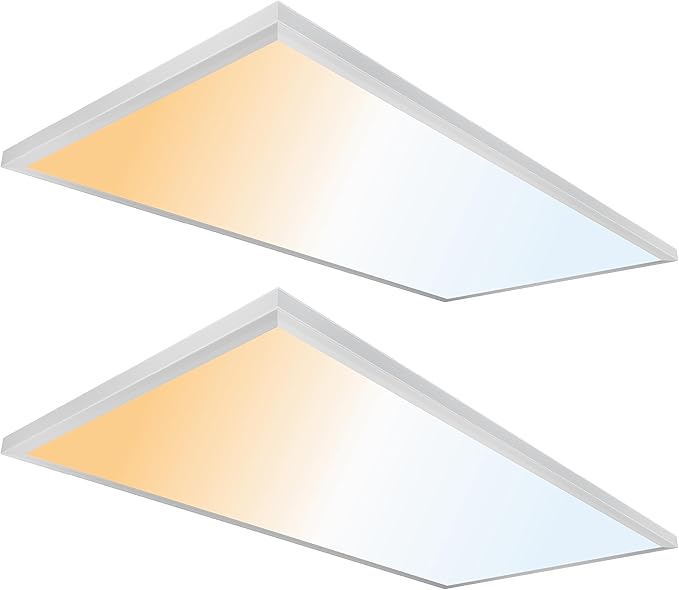 Ultralux 2x4 ft LED Light Panel - Edge Lit, Surface Mount Ceiling for Home & Office TRIAC Dimmable, Flicker-Free Slim with Adjustable Color Temperature (Matte White, 2 Pack) 2x4 (2 Pack)
