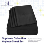 Sweet Home Collection 6 Piece 1500 Supreme Collection Brushed Microfiber Deep Pocket Sheet Set-2 Extra Pillow Cases, Great Value, Rv Short Queen, Black