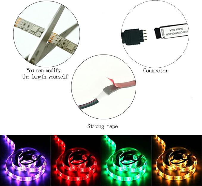 LED Strip with 24 Keys Remote Control, 2m Battery Powered Strip Lights for Party and DIY Decoration