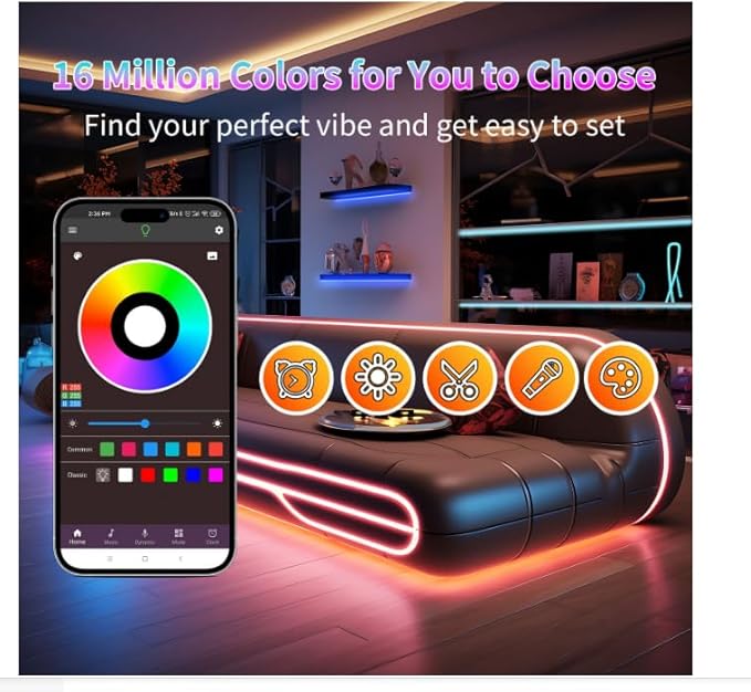 Led Lights for Bedroom 100ft (1 Roll), Color Changing RGB Led Strip Lights with 60 Keys Remote and App Control, Music Sync Led Lights for Room Kitchen Party Home Decor