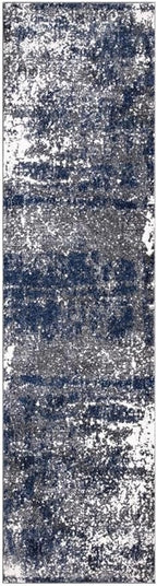 Keen Home Design Area Rugs - 2x14 Non-Shedding, Abstract Rugs for Kitchen, Living Room, Bedroom, Dining Room, Entryway - Size: 2'8" x 14', Navy/Grey/White