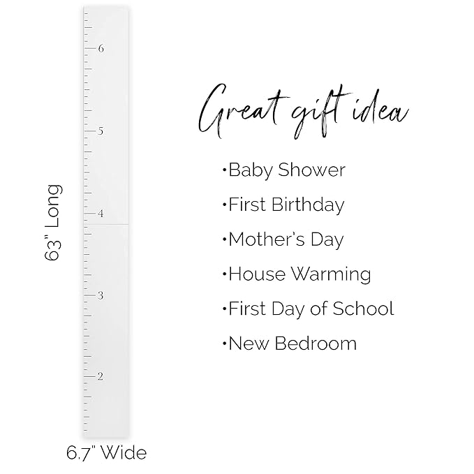 HEADWATERS STUDIO Wooden Growth Chart for Wall - Size Height Chart for Kids, Growth Measuring Board and Kids Height Wall Chart, Growth Chart for Kids, Height Chart for Wall - Modern White (63"x6.7")