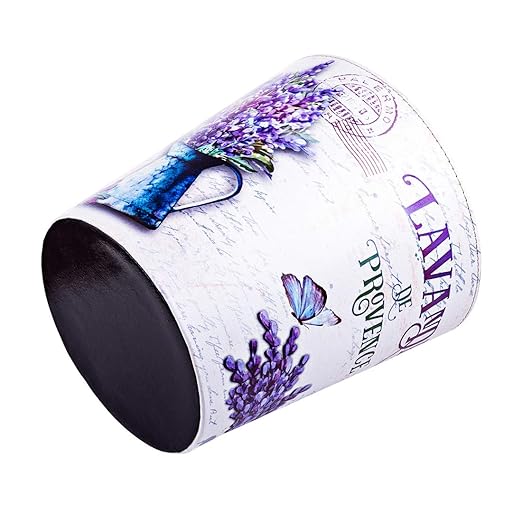 10L/2.64 Gallon Trash Can, Decorative Waste Basket, PU Leather Waste Paper Basket, Waterproof Garbage Can for Bathroom, Bedroom, Office, Kitchen and Living Room - Lavender