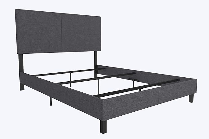 DHP Janford Upholstered Bed, Chic Grey Linen Platform Queen Bed with Modern Headboard, Sturdy Wood and Metal Frame