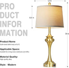 30" Gold Tall Table Lamps for Living Room, Touch Control Modern Bedroom Table Lamp with USB A+C Ports, 3-Way Bedside Lamps Set of 2, Elegant Metal Lamp for Night Stand Desk Side Table Office
