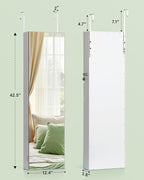 Nicetree Mirror Jewelry Cabinet, Jewelry Armoire with Full Length Mirror,Mirror with Jewelry Storage Wall/Door Mounted, Lockable Jewelry Armoire Organizer,White