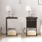 TUTOTAK C Shaped End Table with Charging Station, Side Table for Sofa, Couch Table with Storage Bag, Set of 2, TV Tray Table with 2 USB Ports and Outlets for Living Room, Bedroom, TB01BY0242