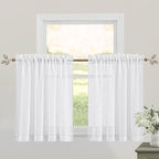 RYB HOME Kitchen Curtains 36 inch Length, White Semi Sheer Window Drapes Short Curtains for Farmhouse Cafe RV Bathroom Small Window, W 52 x L 36, White, Set of 2