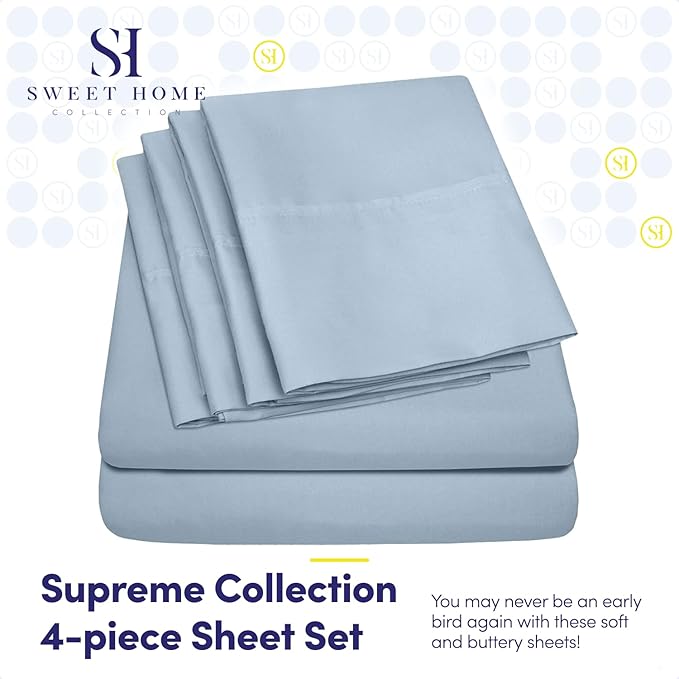 Twin XL Size Bed Sheets - 4 Piece 1500 Supreme Collection Fine Brushed Microfiber Deep Pocket Twin X-Large Sheet Set Bedding - 1 EXTRA PILLOW CASES, GREAT VALUE, Twin XL, Misty Blue
