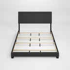 Furinno PESSAC Bed Frame, California King Size Bedframe with PU Leather Upholstery Headboard, Bed with Legs, Wooden Slat Support, Easy Assembly, for Bedroom, Dorm, Plain Black