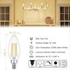 Cotanic LED Candelabra Bulb Dimmable 2700K Soft Warm White, E12 Small Base Type B Light Bulb 60W Equivalent, B11 Candle Light Bulb for Chandelier, Ceiling Fan Light Bulbs, 600LM, AC 120V, 12 Pack