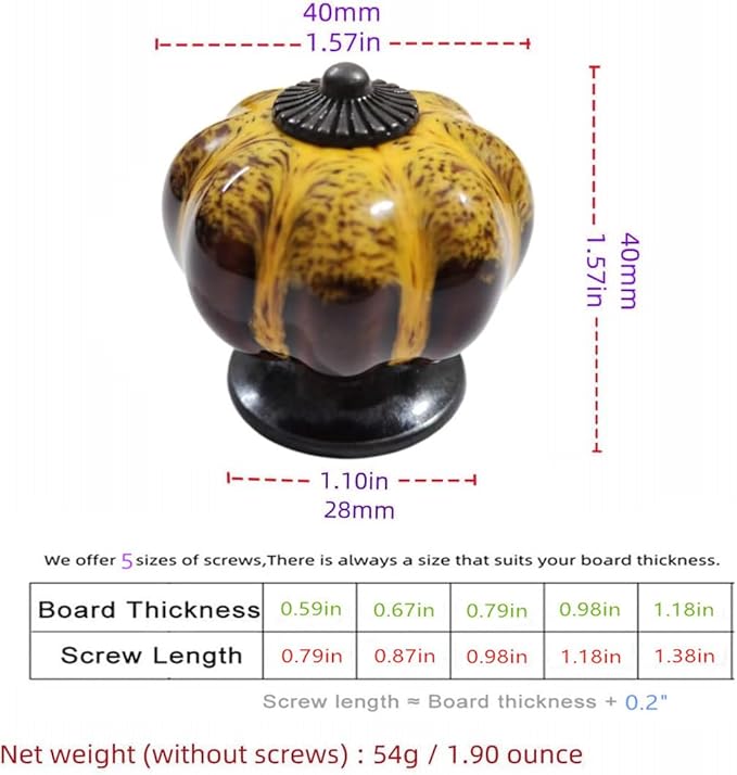 5 Pack Vintage Ceramic Pumpkin Cabinet Knobs, Kitchen Cabinet Drawers Dresser Cupboard Pull Handles Door Pulls with 5 Kinds of Screws (Leopard Print -Yellow)