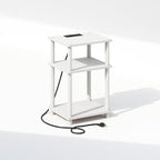 Furinno JUST Night Stand, 3-Tier Turn-N-Tube Nightstand with Charging Station, Bedside Table, End Table, Side Table with USB and Type-C Charging Port, for Bedroom, Living Room, White