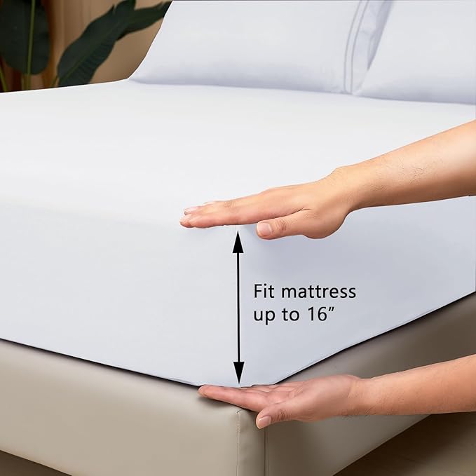 Mejoroom King Size Sheet Set - Hotel Luxury 1800 Bedding Sheets & Pillowcases - Extra Soft Bed Sheets - 16" Deep Pocket Fitted Sheet, Hypoallergenic, Wrinkle& Breathable - 4 Piece(King,White)