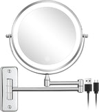 DECLUTTR Rechargeable Wall Mounted Makeup Mirror, 8 Inch 1X/10X Magnifying Mirror with 3 Color Lights, Dimmable LED Lighted Makeup Mirror with Double Sided