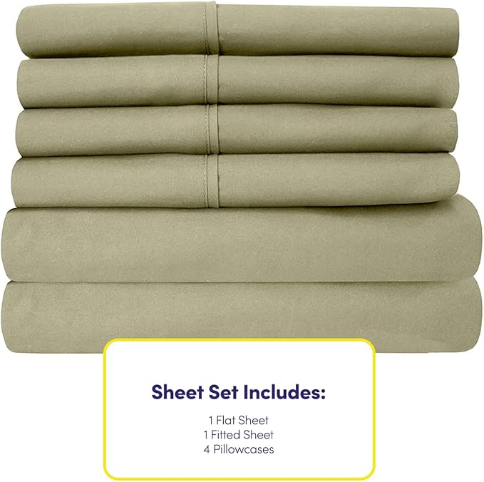 Full Size Bed Sheets - 6 Piece 1500 Supreme Collection Fine Brushed Microfiber Deep Pocket Full Sheet Set Bedding - 2 Extra Pillow Cases, Great Value, Full, Sage