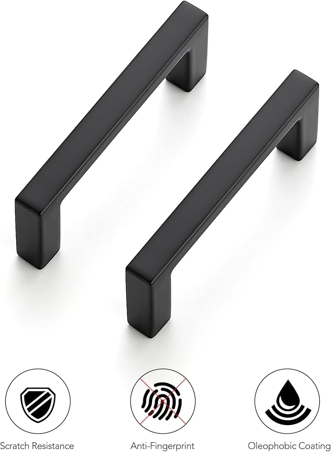 Ravinte 20 Pack Matte Black Cabinet Pulls, 2-1/2 Inch (64mm) Hole Center Slim Kitchen Handles, Square Drawer Pulls for Cabinets & Cupboards, Hardware