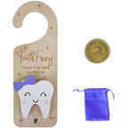 Tooth Fairy Door Hanger, Wooden Tooth Fairy Money Holder with Tooth Coins for Lost Tooth Kids Gifts (Purple)